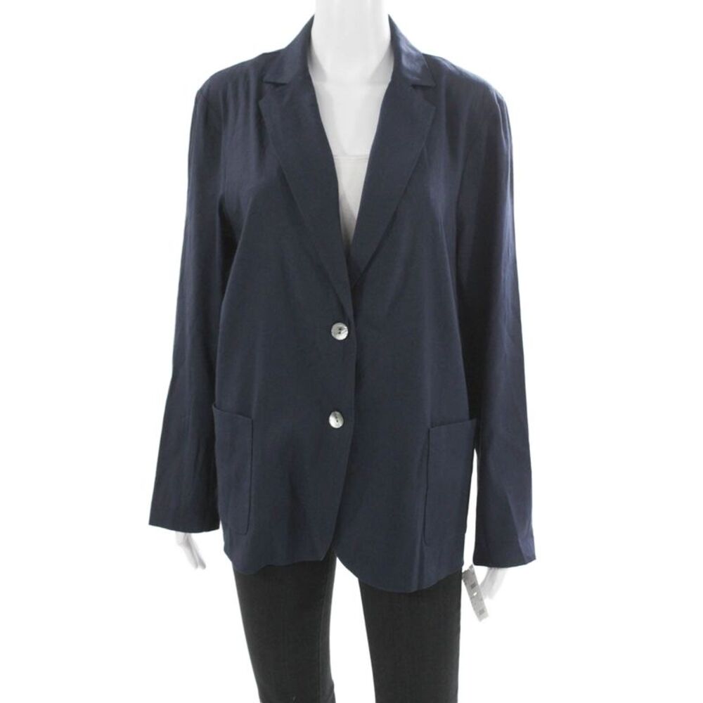 Estelle & Finn Women Blazer Blue Button Long Sleeve Linen Rayon Size 10
